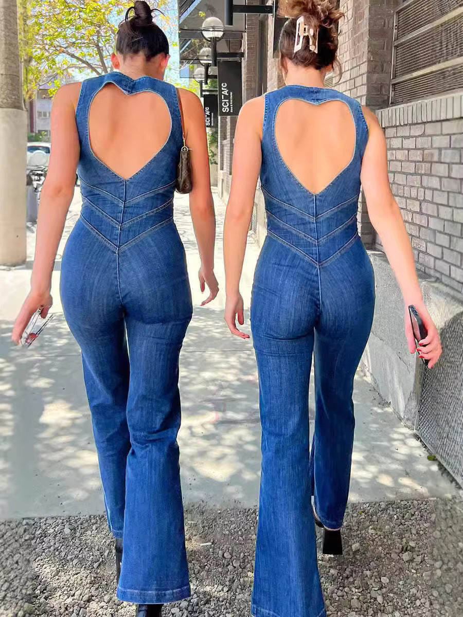 Slim-fit sleeveless denim jumpsuit