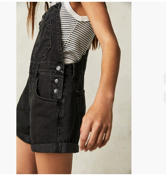 Women's Denim Suspender Shorts