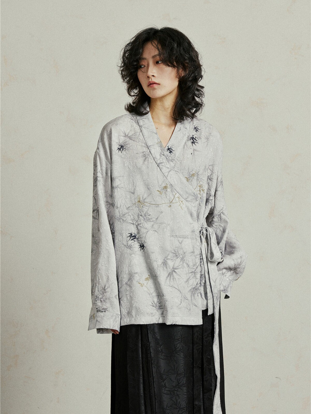 Zen Inspired Bamboo Print Long Sleeve Shirt