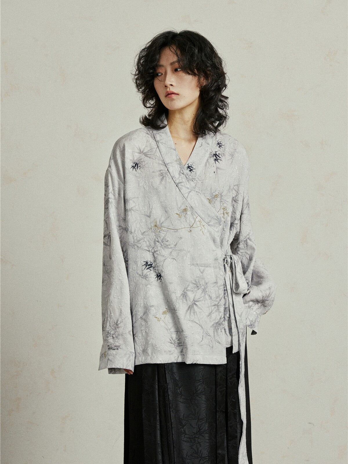 Zen Inspired Bamboo Print Long Sleeve Shirt