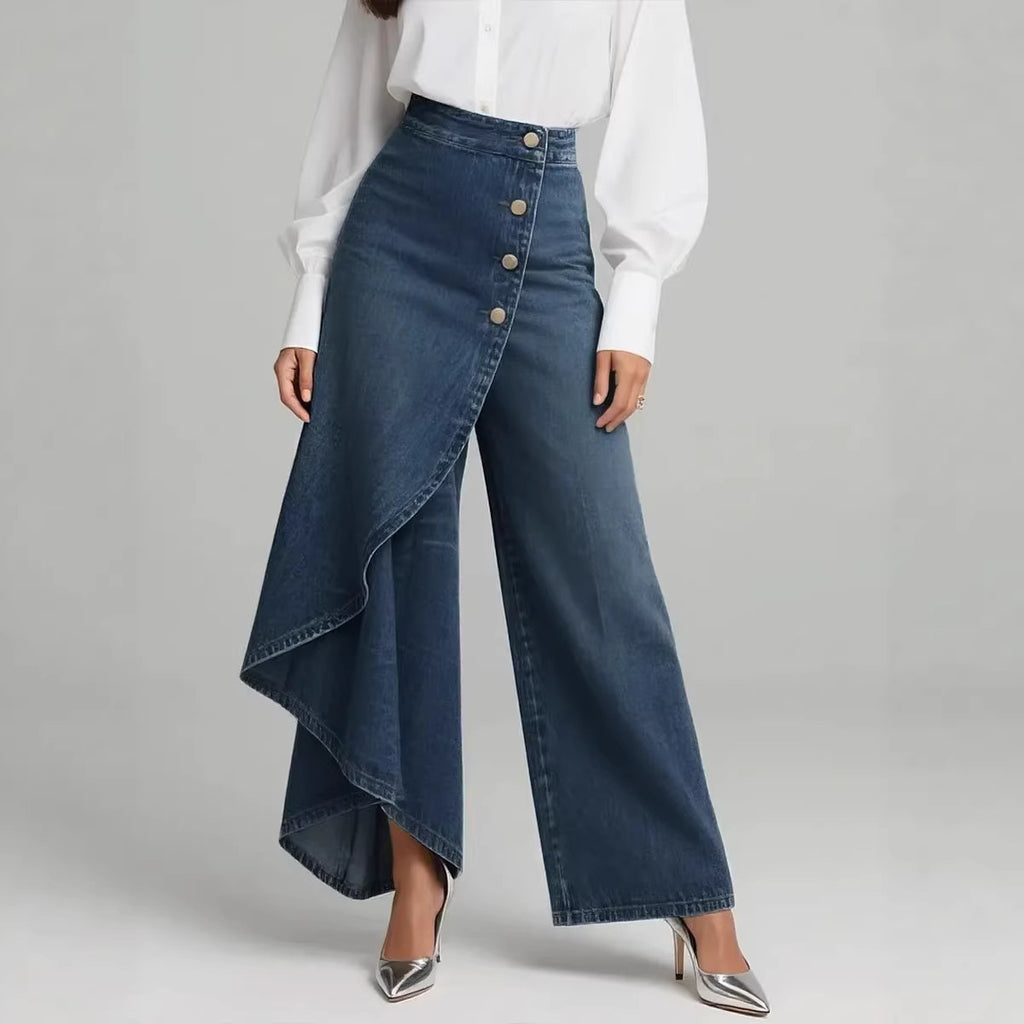 Printed Buttoned Wide Leg Pants