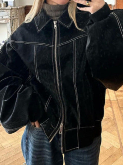 Retro Loose Fit Lapel Zipper Jacket