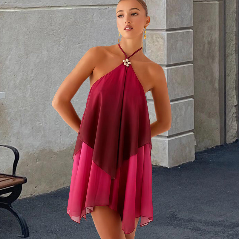 Halter Neck Gradient Mesh Dress