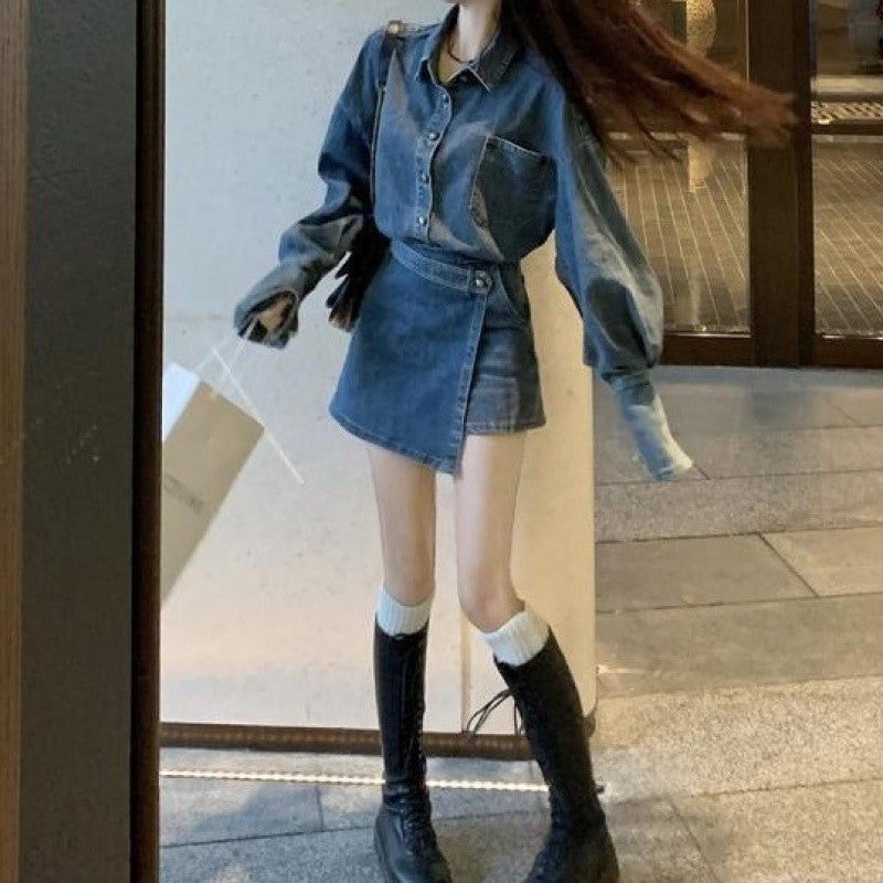 Women's Denim Shirt and Culottes Set