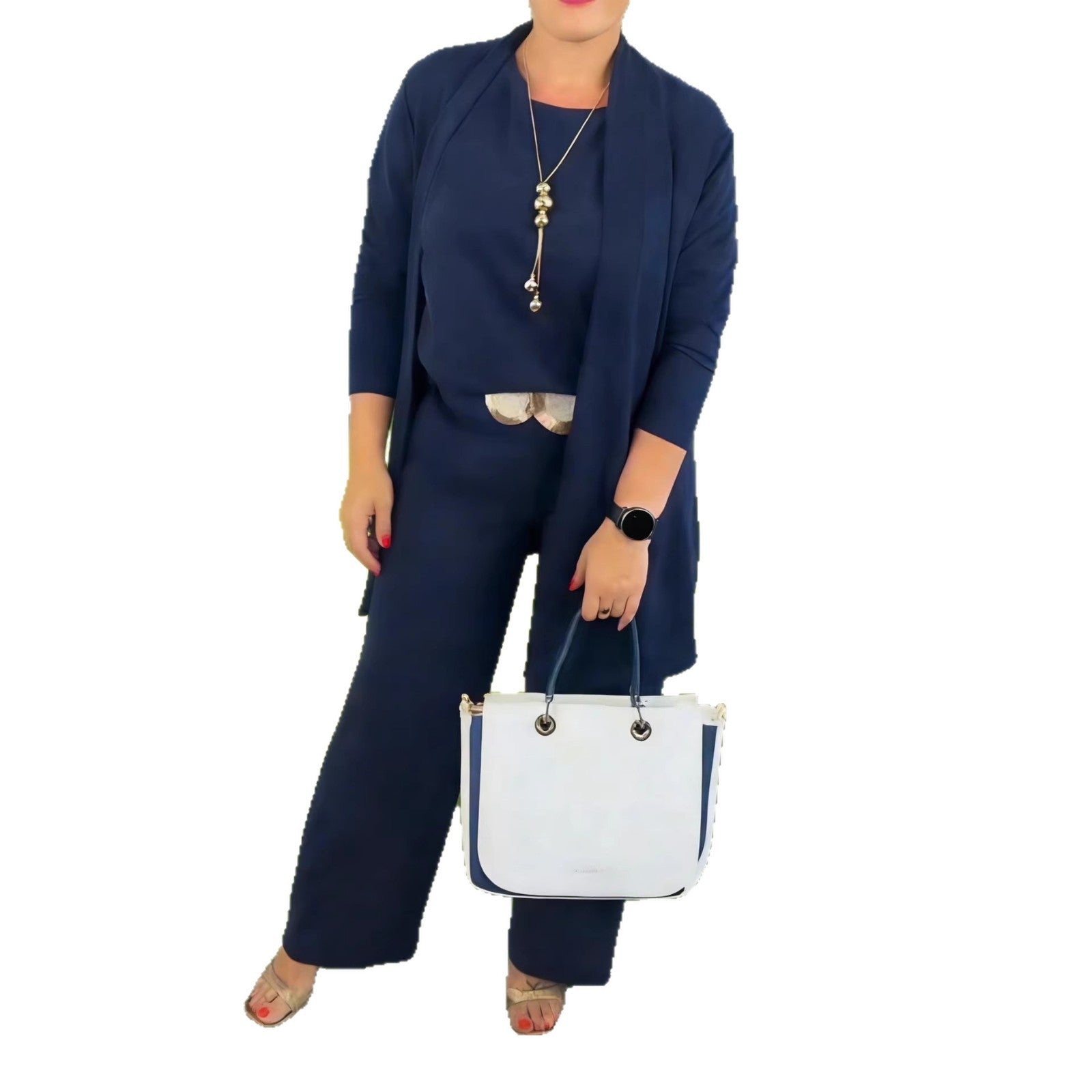 Women Knit Three Piece Cardigan and Pants Outfit
