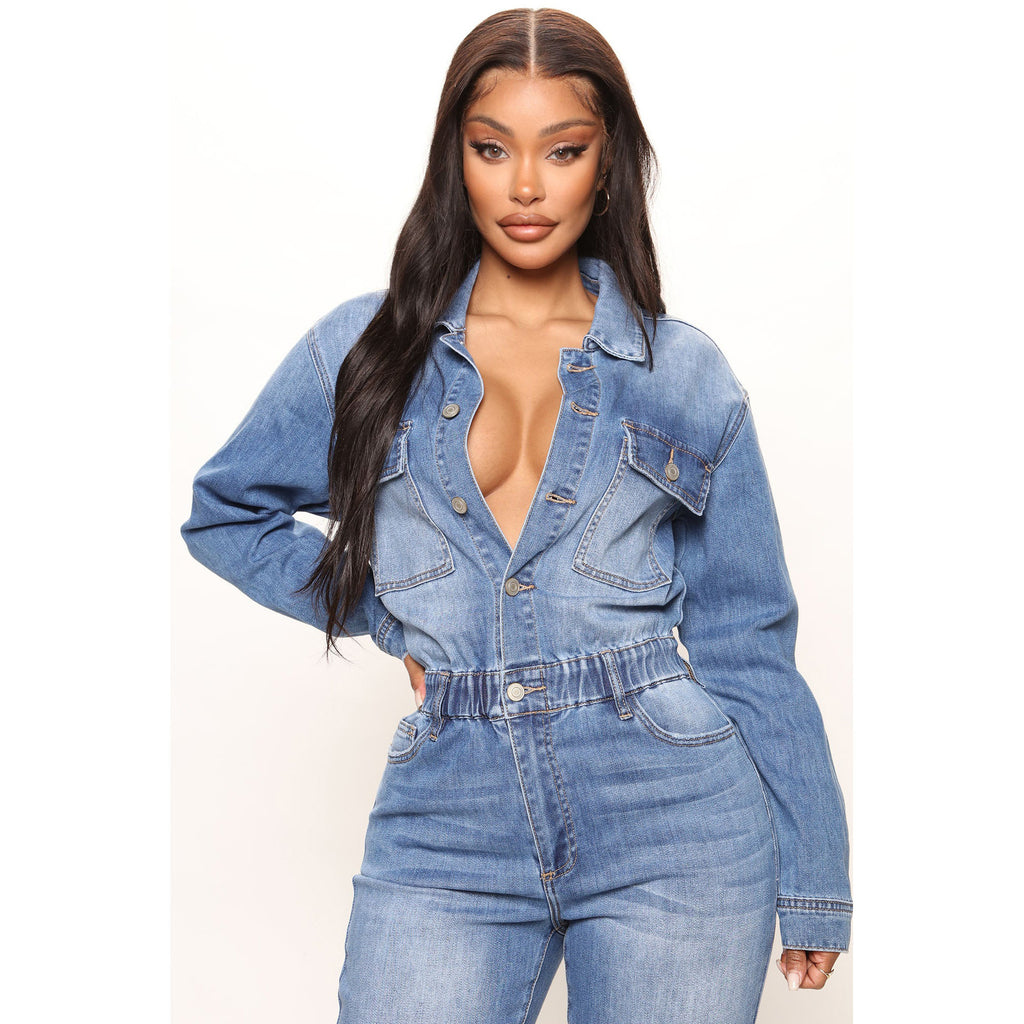 Long Sleeve Denim Jumpsuit for Women