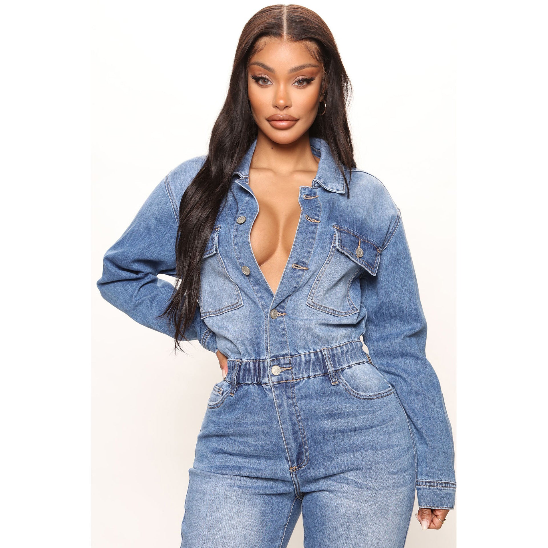 Long Sleeve Denim Jumpsuit for Women