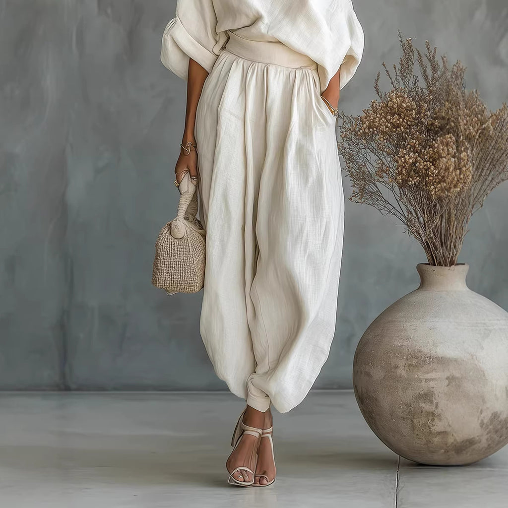 Womens Cotton Linen Wide Leg Pants Suit