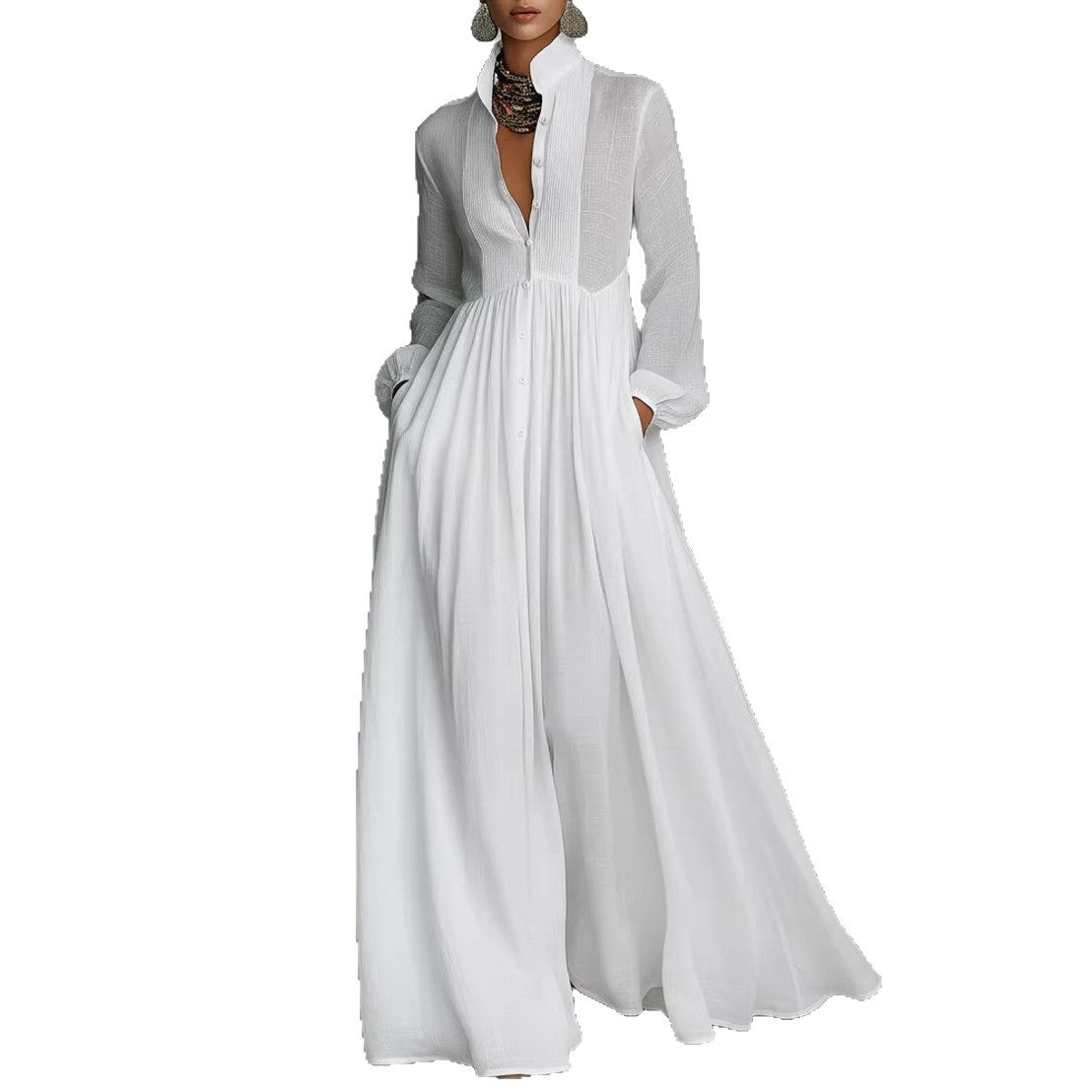 Elegant Pleated Long Sleeve Dress