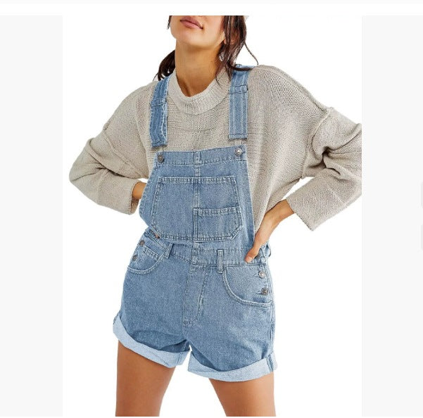 Women's Denim Suspender Shorts
