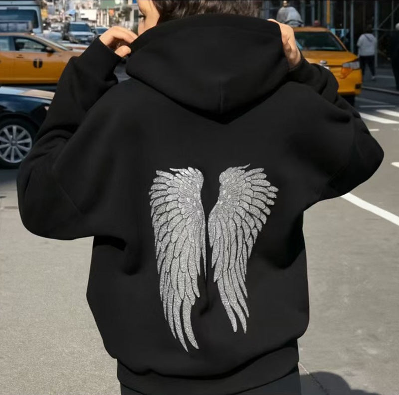 Sweet & Spicy Style Wings Sequin Casual Hoodie and Trousers