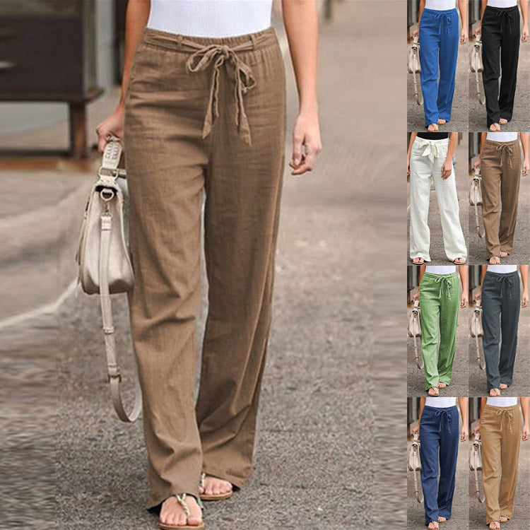 Women's Cotton Linen Wide Leg Pants