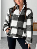 Plaid Half Open Collar Plush Sweatshirt