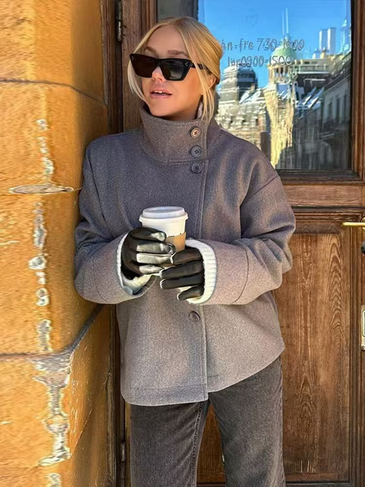 Women's Elegant Stand Collar Wool Coat