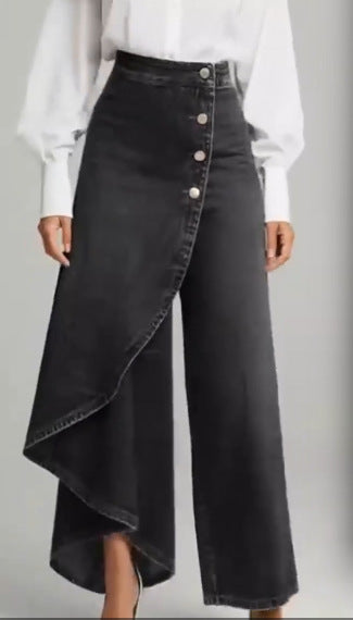 Printed Buttoned Wide Leg Pants