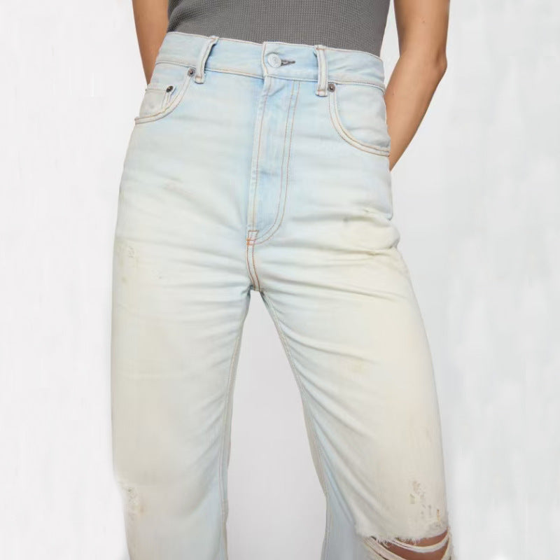 Light Blue High Waist Distressed Denim Pants