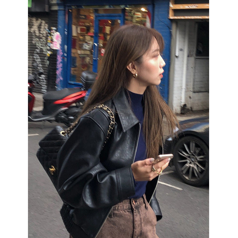 Womens PU Leather Biker Jacket