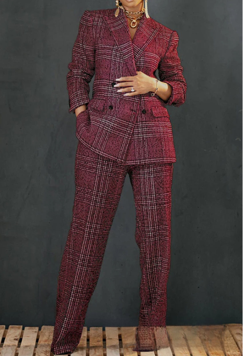 Women's plaid jacket pants