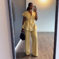 Womens V-Neck Sleeveless Top and Wide-Leg Pants