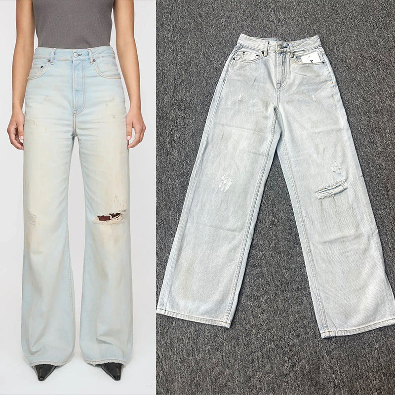 Light Blue High Waist Distressed Denim Pants