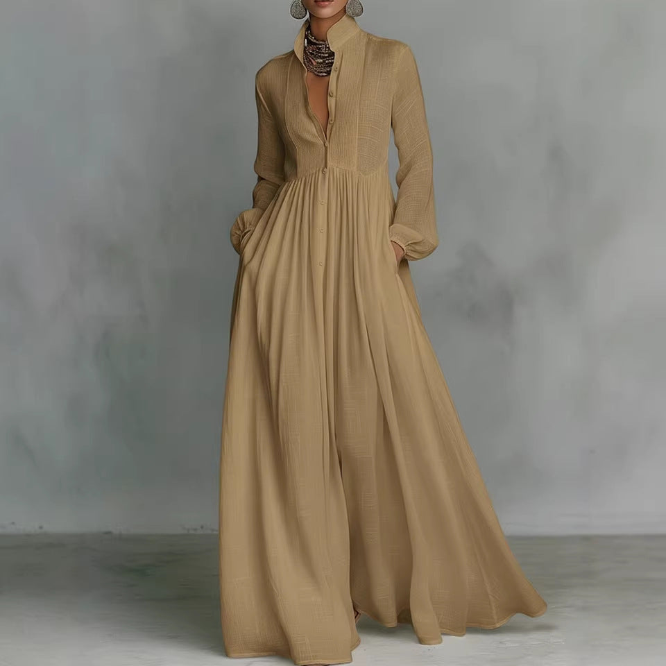 Elegant Pleated Long Sleeve Dress