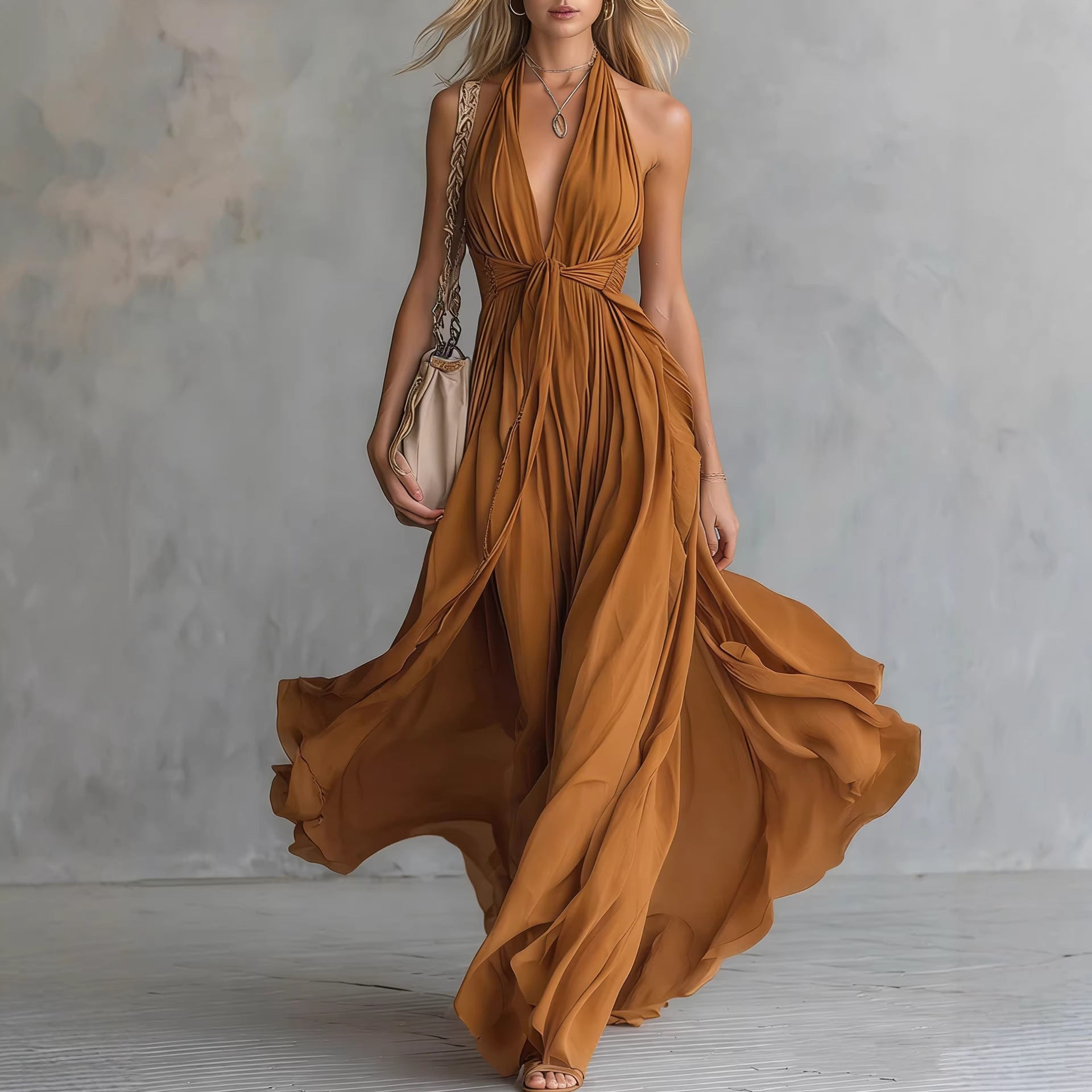 Womens V-Neck Sleeveless Dress